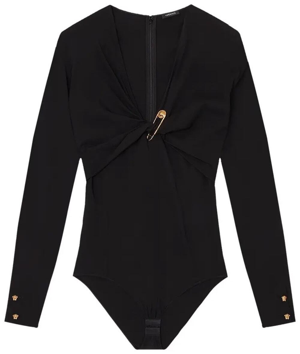 352-VERSACE Medusa Safety Pin Bodysuit Long Sleeve Drape IT 40 / US Small